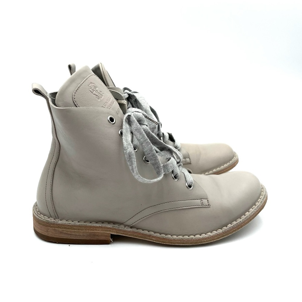 Brunello Cucunelli Grey Leather Hiker Boots Size 38.5